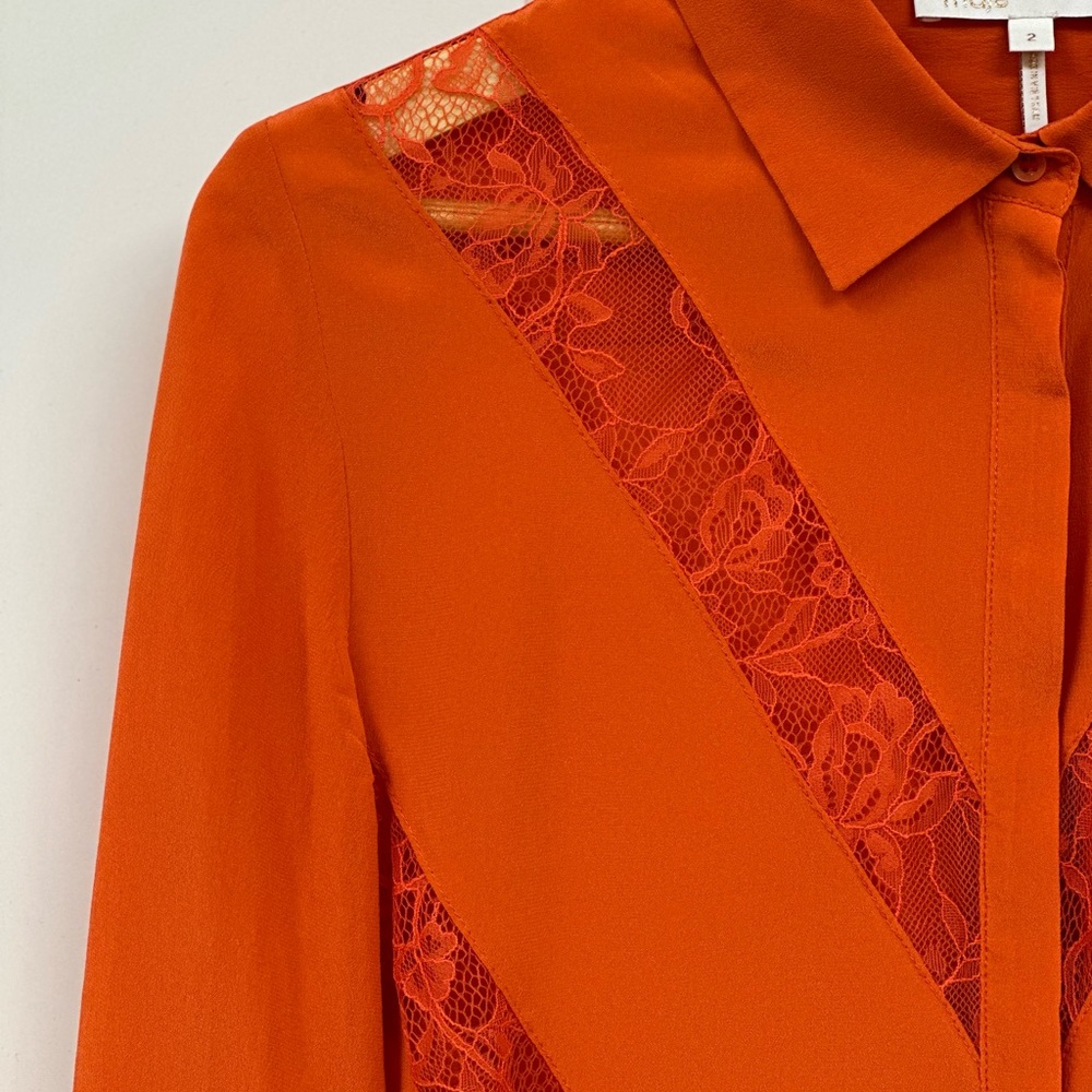 Maje Silk Lace-trimmed Shirt Orange